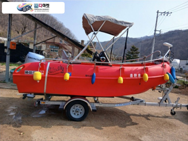 국산기타 낚시보트 2024년식 휄리400 + 혼다 30마력 4사이클 선외기 + 가이드모터 + DK 트레일러 풀 SET  낚시보트 관리 최상